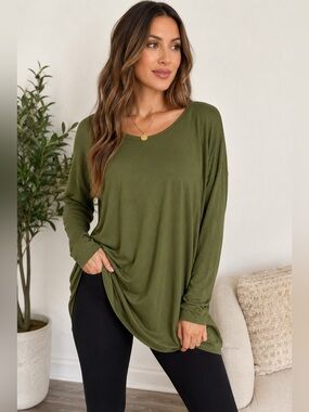 Jack David Olive Green Oversized Long Sleeve Tunic Top